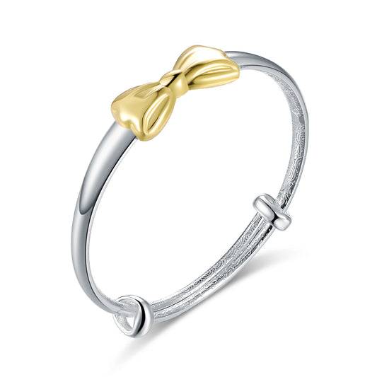 Newborn Baby 999 Silver Bangle Gold Plated Ribbon Bracelets