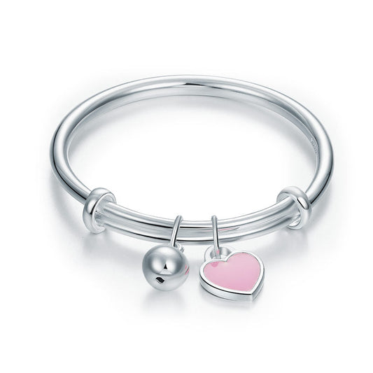 Newborn Girl 999 Pure Silver Pink Heart Baby Bangle Bracelets