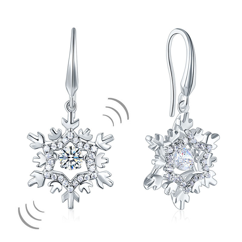 Snowflake Dancing Created Diamond Dangle Earrings 925 Sterling Silver