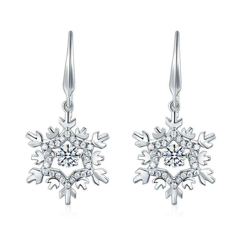 Snowflake Dancing Created Diamond Dangle Earrings 925 Sterling Silver