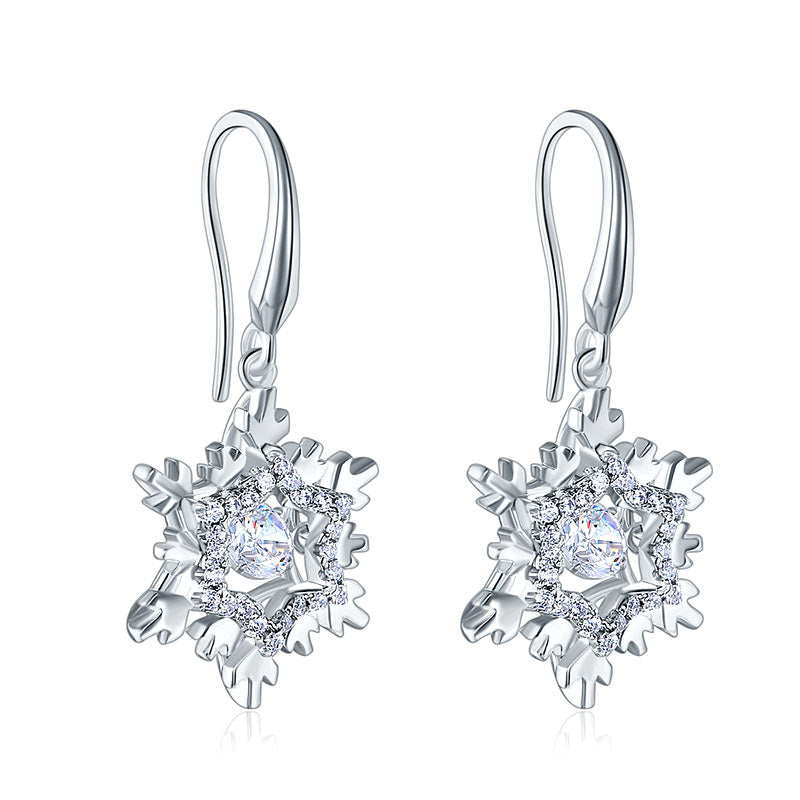 Snowflake Dancing Created Diamond Dangle Earrings 925 Sterling Silver