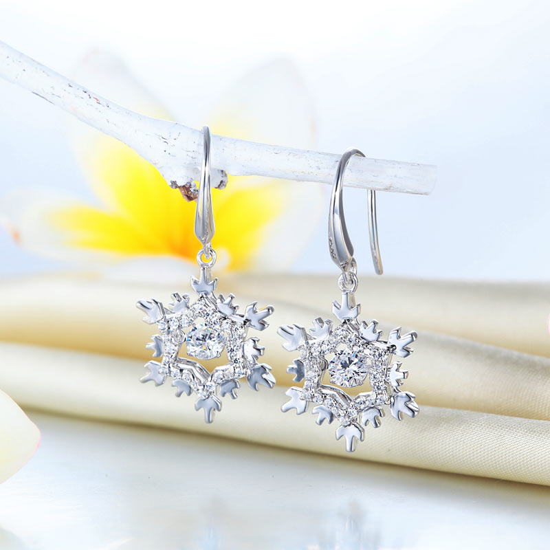 Snowflake Dancing Created Diamond Dangle Earrings 925 Sterling Silver