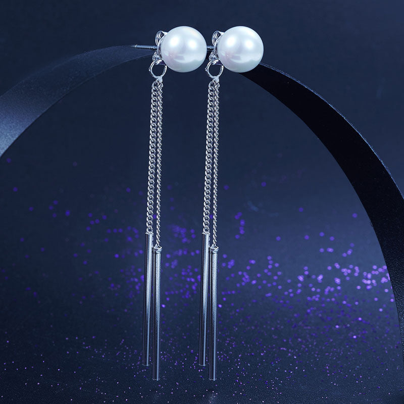 925 Sterling Silver Pearl Chain Drop Dangle Earrings