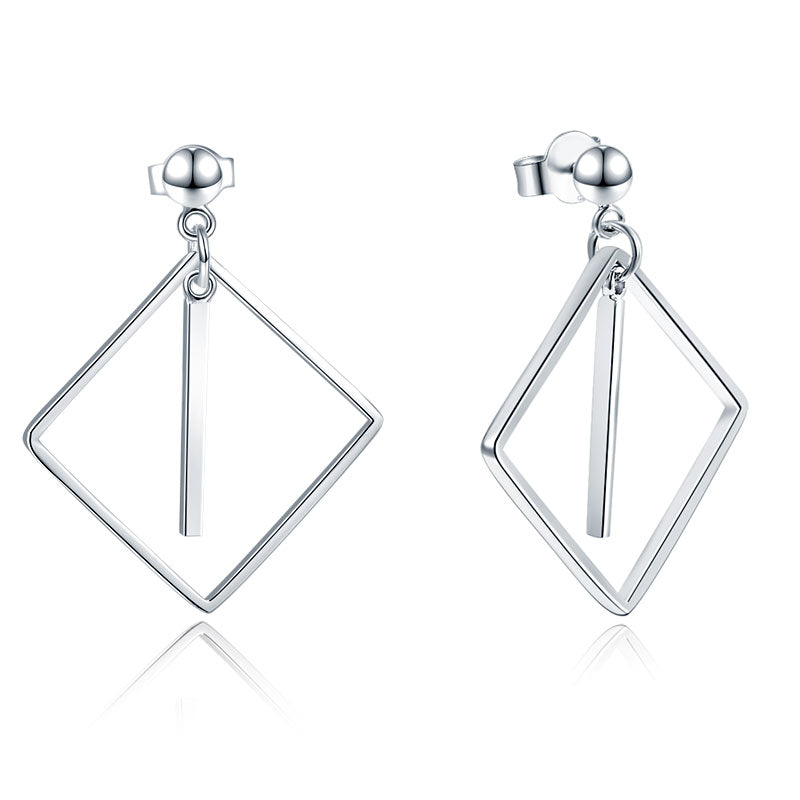 925 Sterling Silver Earrings Dangle Square Abstract