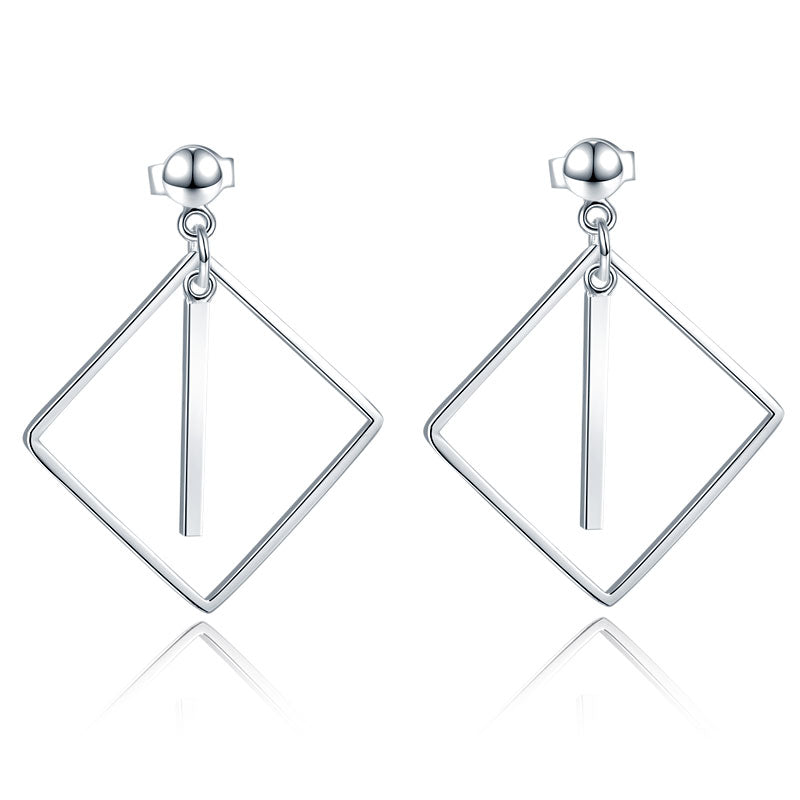 925 Sterling Silver Earrings Dangle Square Abstract