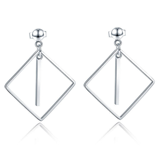 925 Sterling Silver Earrings Dangle Square Abstract