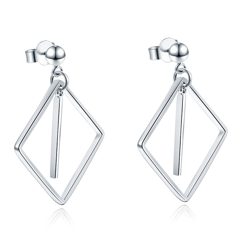 925 Sterling Silver Earrings Dangle Square Abstract