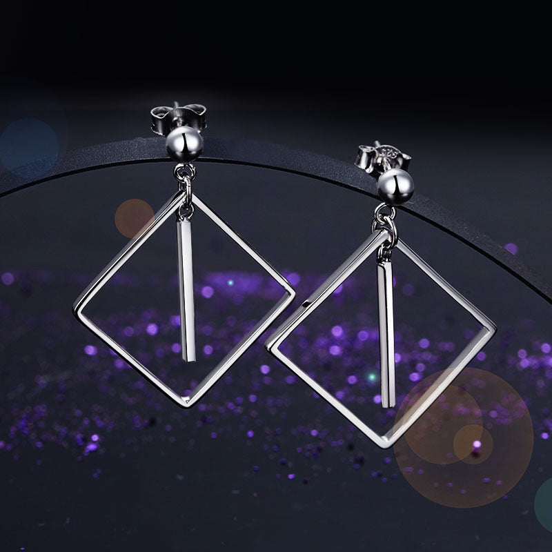 925 Sterling Silver Earrings Dangle Square Abstract