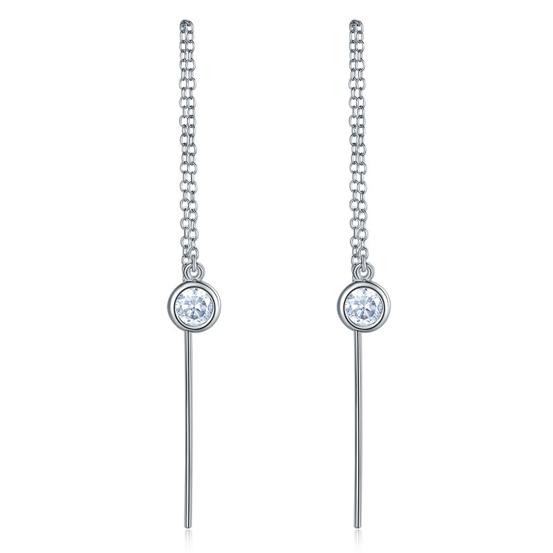 5Mm Round Created Diamond Dangle Earrings 925 Sterling Silver