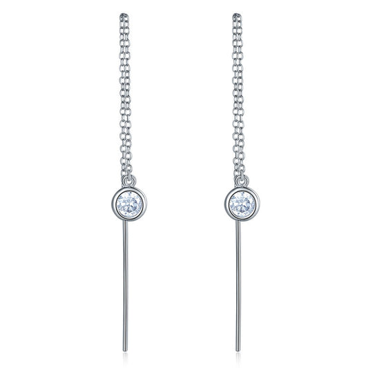 5Mm Round Created Diamond Dangle Earrings 925 Sterling Silver