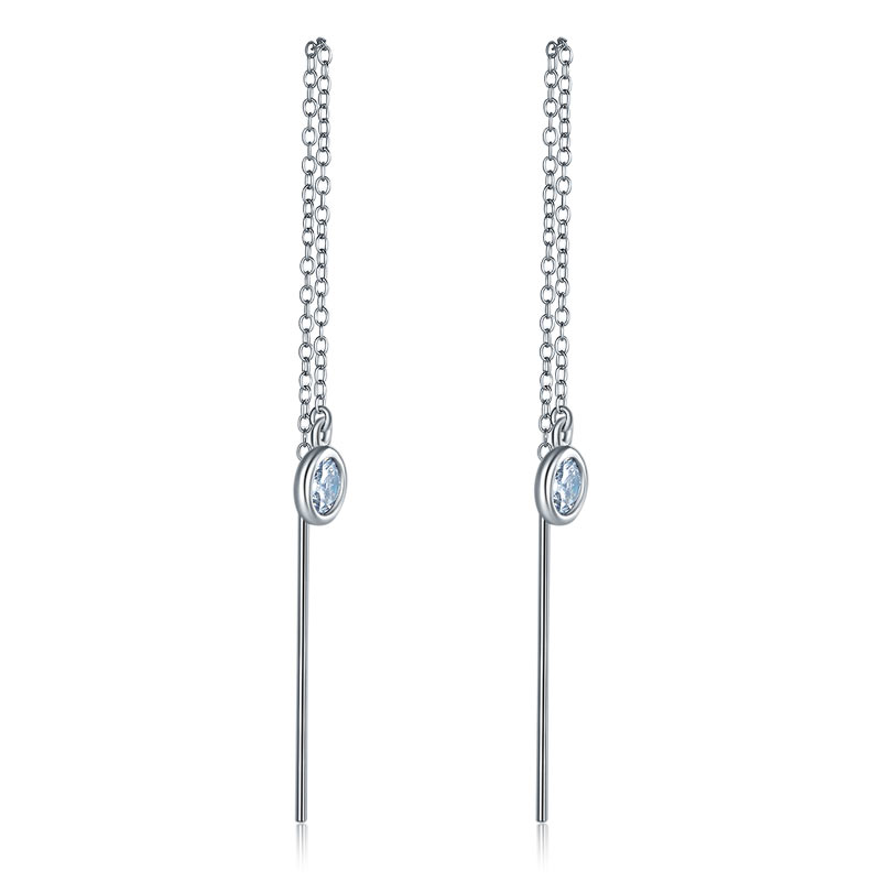 5Mm Round Created Diamond Dangle Earrings 925 Sterling Silver