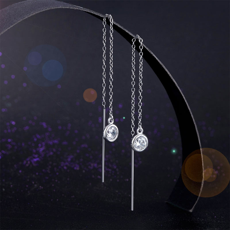 5Mm Round Created Diamond Dangle Earrings 925 Sterling Silver