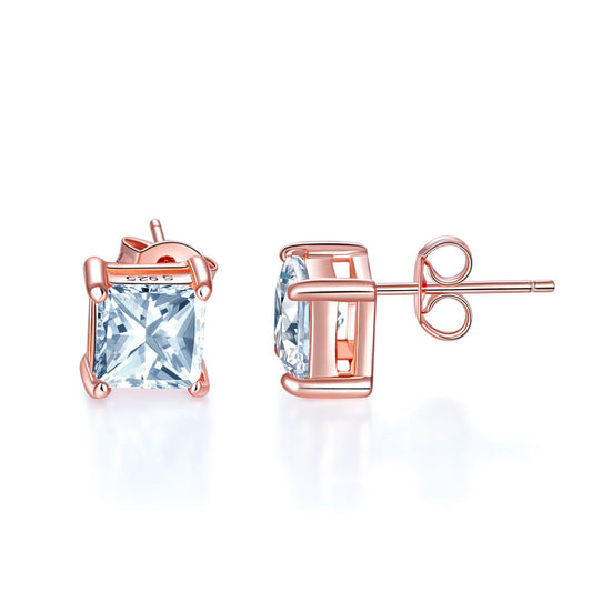 1 Ct Princess Cut Created Diamond Stud Earrings Rose Gold 925 Sterling Silver