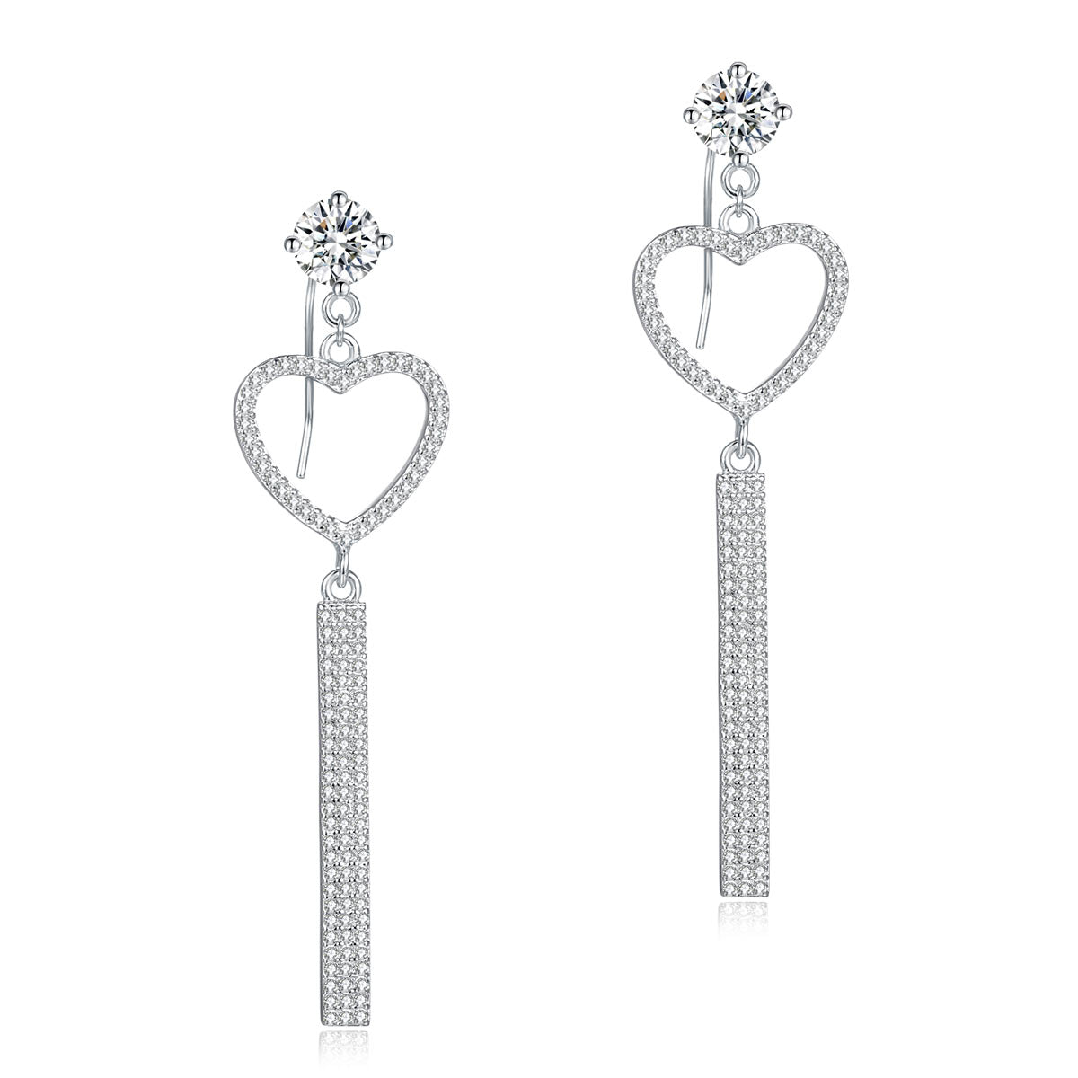 Dangle Heart Created Diamond Solid 925 Sterling Silver Earrings