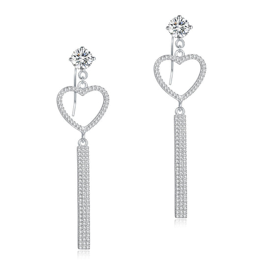 Dangle Heart Created Diamond Solid 925 Sterling Silver Earrings