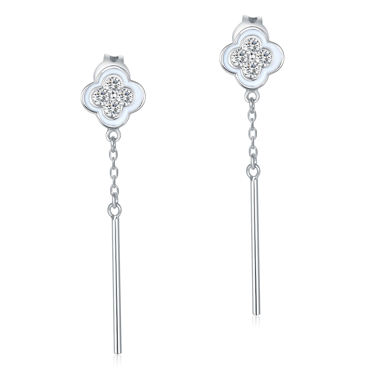 Floral Created Diamond Dangle Earrings 925 Sterling Silver