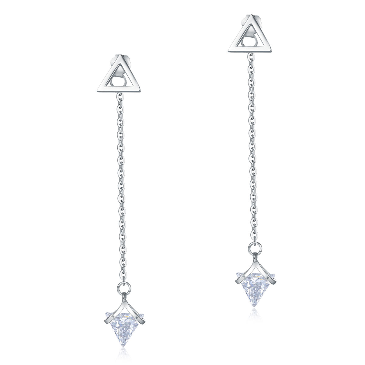 Triangle Created Diamond Dangle Earrings 925 Sterling Silver