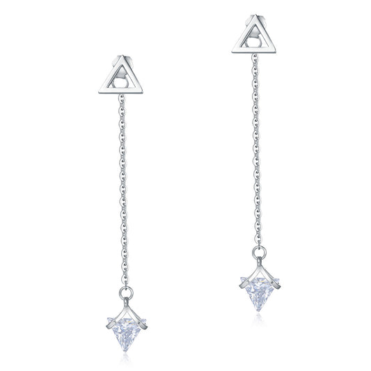 Triangle Created Diamond Dangle Earrings 925 Sterling Silver