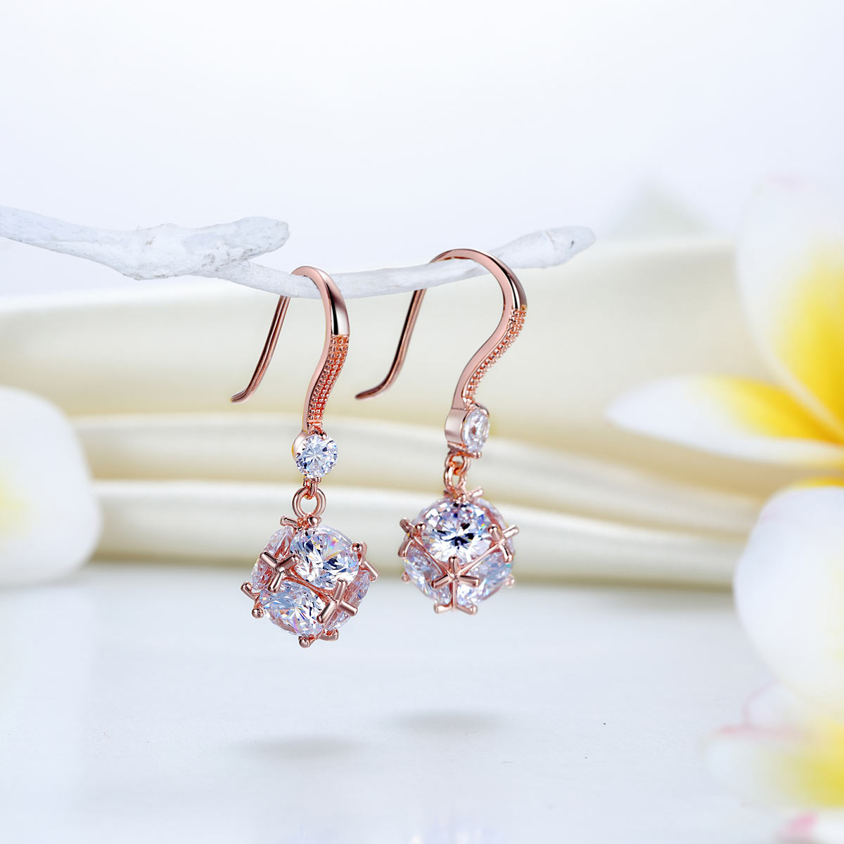 Solid 925 Sterling Silver Earrings Rose Gold Plated Created Diamonds