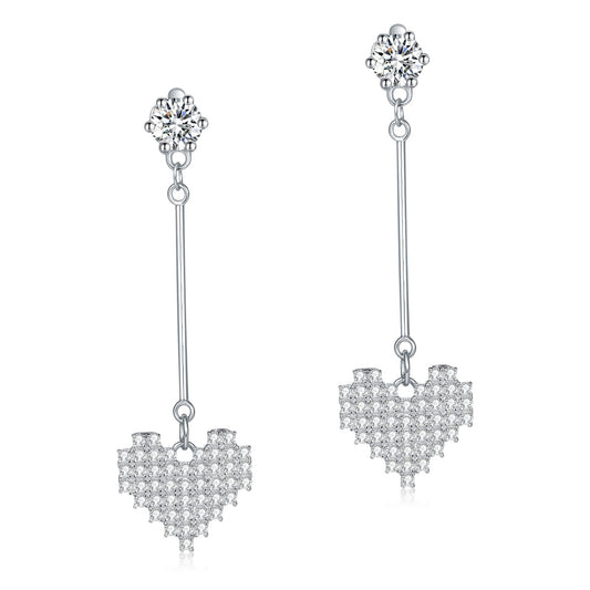 Heart Created Diamond Dangle Earrings 925 Sterling Silver