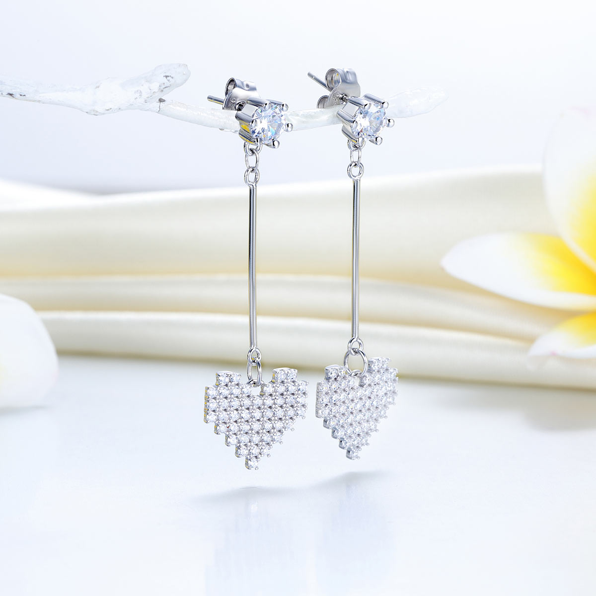 Heart Created Diamond Dangle Earrings 925 Sterling Silver