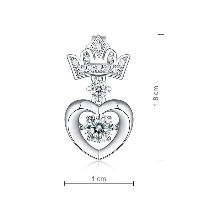 Crown Heart Dancing Create Diamond Dangle Earrings 925 Sterling Silver