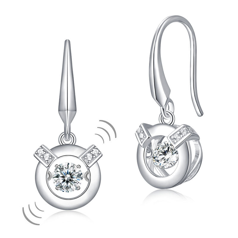 Round Cut Dancing Created Diamond Dangle Earrings 925 Sterling Silver