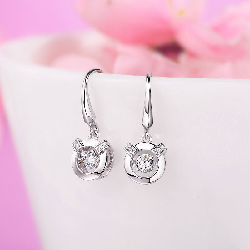 Round Cut Dancing Created Diamond Dangle Earrings 925 Sterling Silver