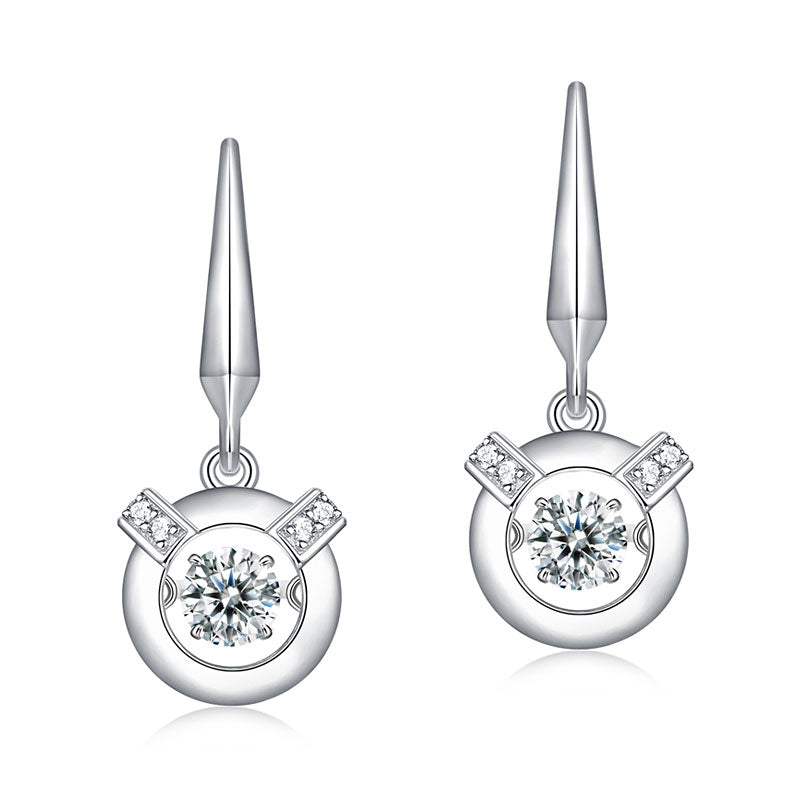 Round Cut Dancing Created Diamond Dangle Earrings 925 Sterling Silver