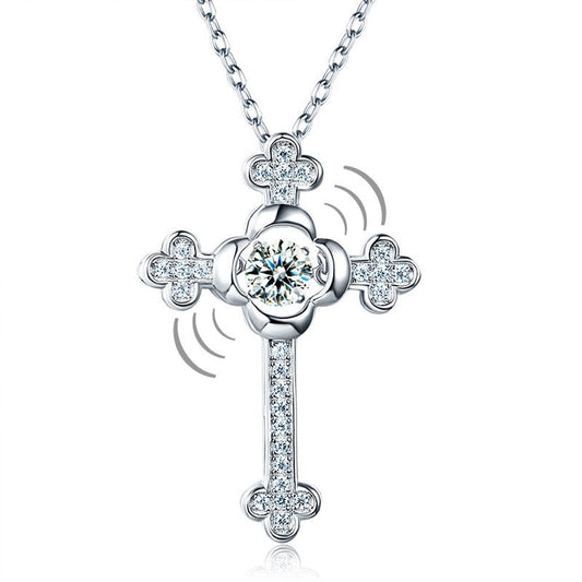 Vintage Style Dancing Created Diamond Cross Necklace 925 Sterling Silver Necklaces