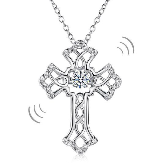 Vintage Style Cross Dancing Created Diamond Stone Pendant Necklace 925 Sterling Silver Necklaces