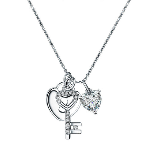 1.5 Carat Heart Cut Created Diamond Key Charm Pendant Necklace 925 Sterling Silver Necklaces