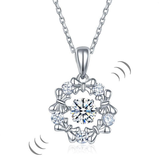 Bow Halo Dancing Created Diamond Necklace 925 Sterling Silver