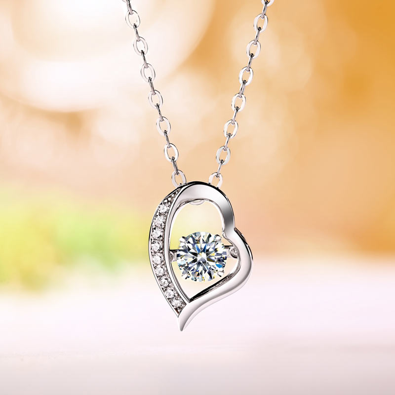 0.5 Carat Moissanite Diamond Dancing Stone Heart Necklace 925 Sterling Silver Necklaces