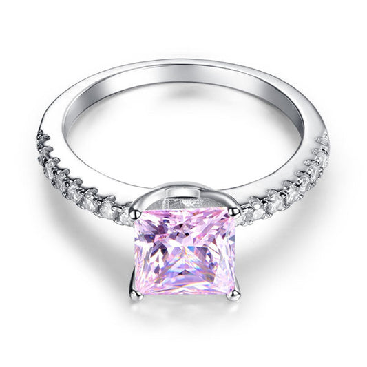 1.5 Ct Princess Cut Fancy Pink Created Diamond Engagement Ring 925 Sterling Silver