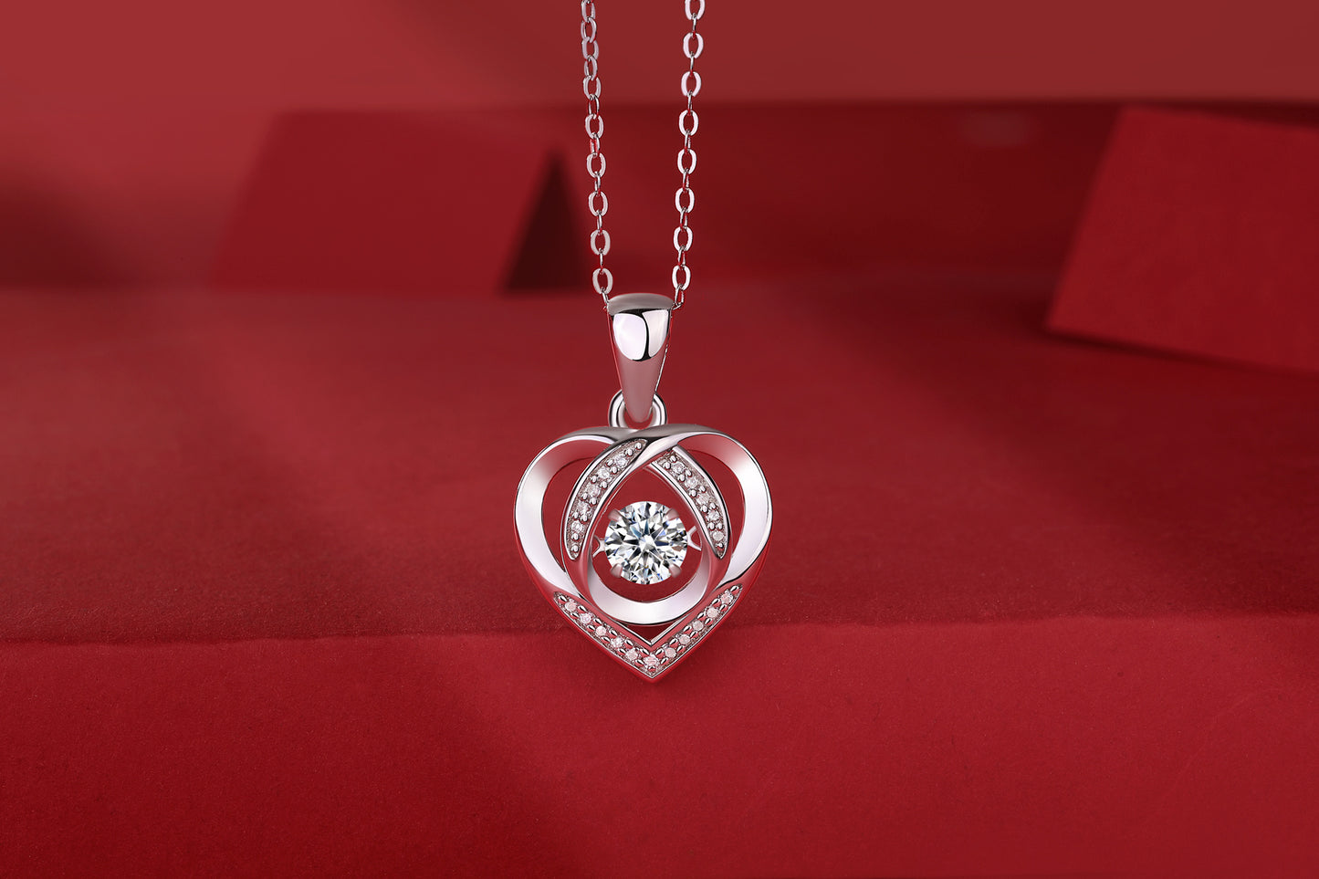 Dancing Moissanite Heart Necklace-925 Sterling Silver Moissanite Pendant for Women