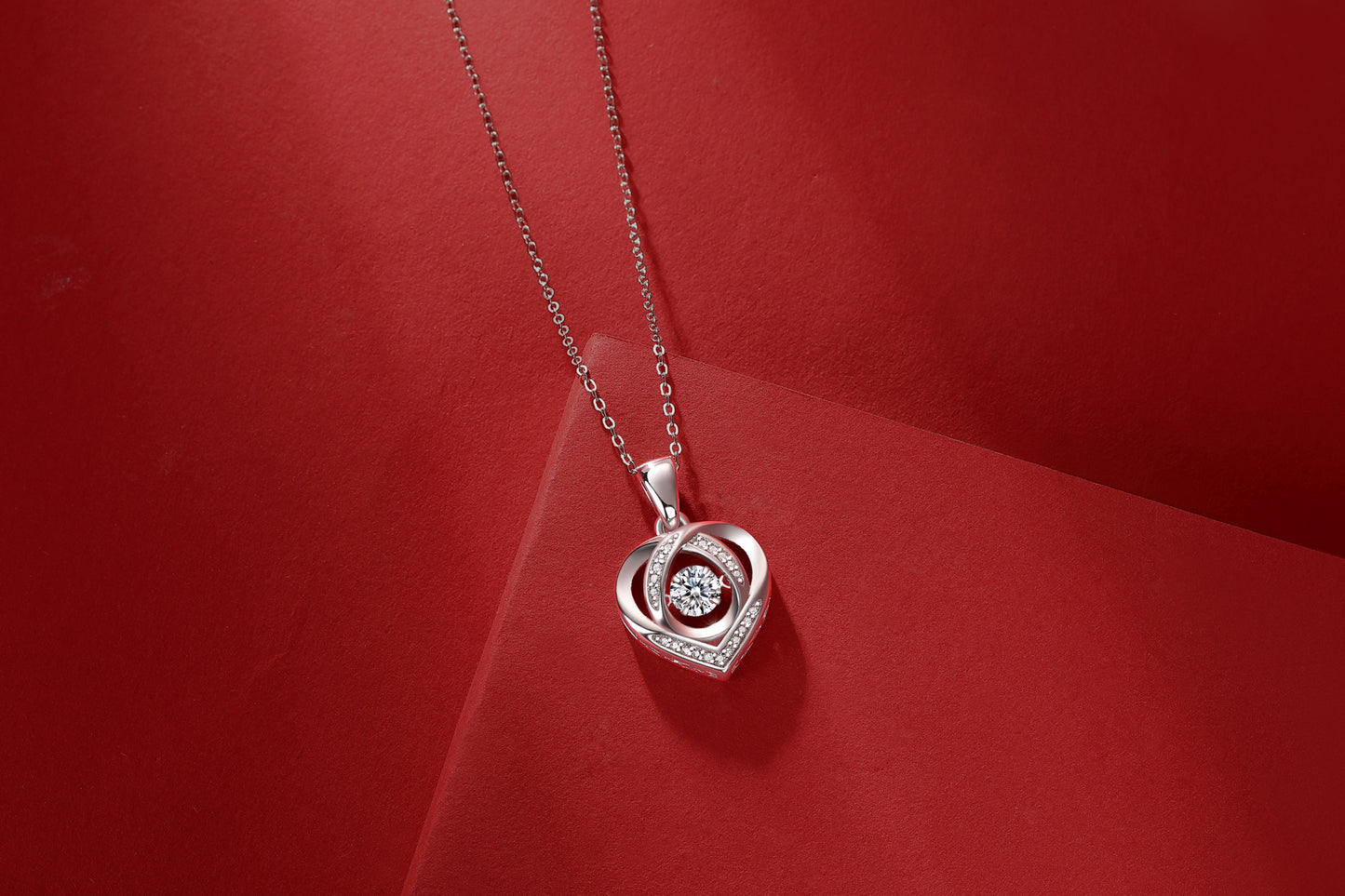 Dancing Moissanite Heart Necklace-925 Sterling Silver Moissanite Pendant for Women