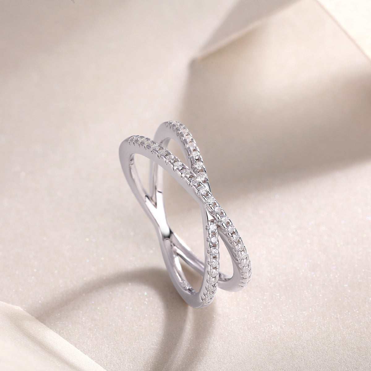 Moissanite Criss Cross Ring-925 Sterling Silver Band for Women