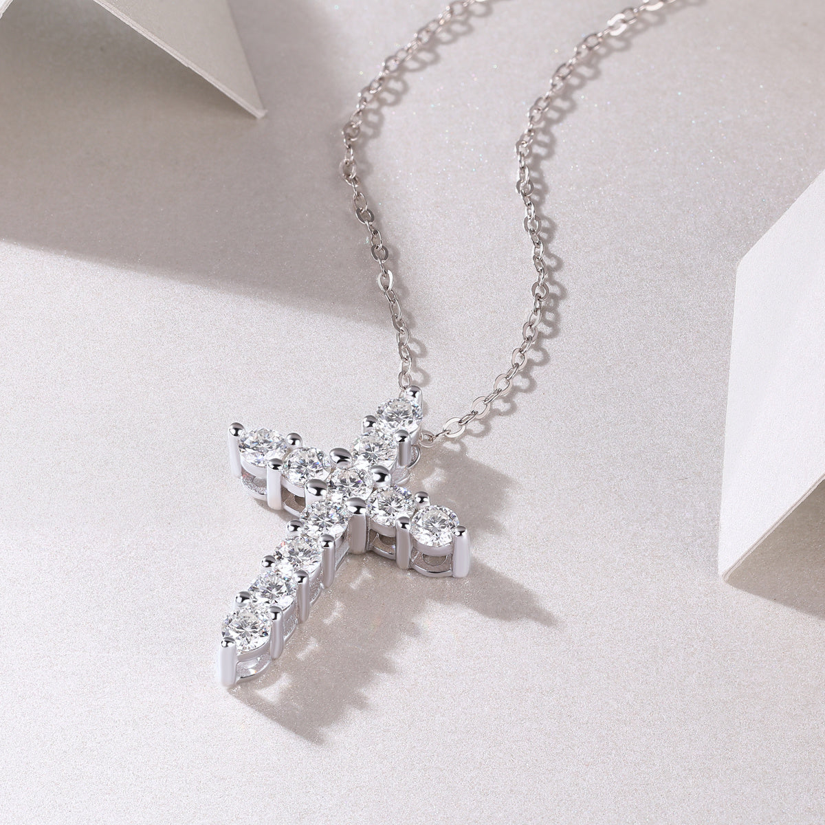 Moissanite Cross Necklace-925 Sterling Silver Pendant for Women