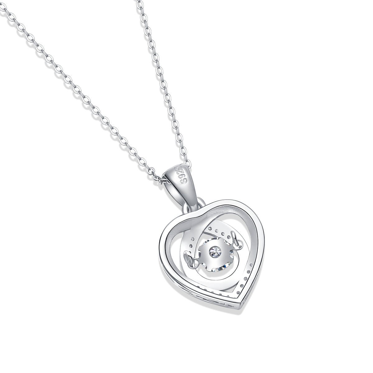 Dancing Moissanite Heart Necklace-925 Sterling Silver Moissanite Pendant for Women