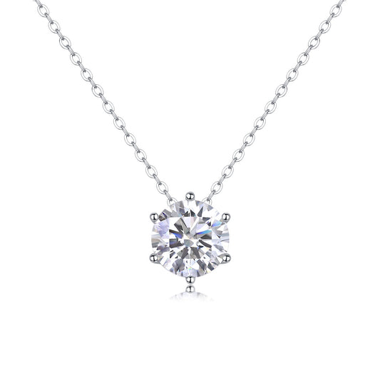Round Cut Moissanite Necklace-925 Sterling Silver Pendant for Women