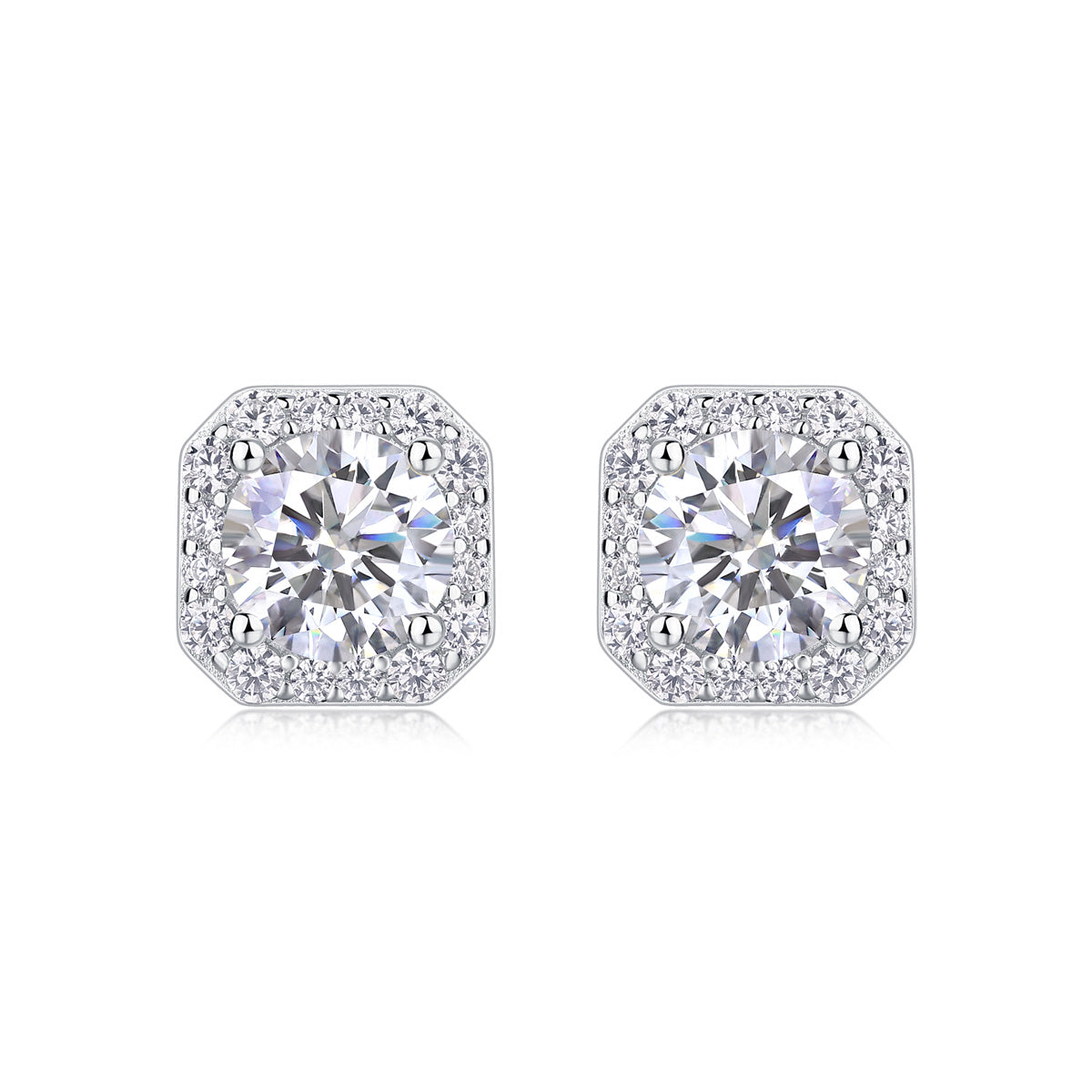 Moissanite Halo Stud Earrings-925 Sterling Silver
