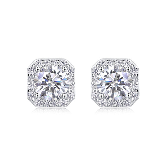 Moissanite Halo Stud Earrings-925 Sterling Silver
