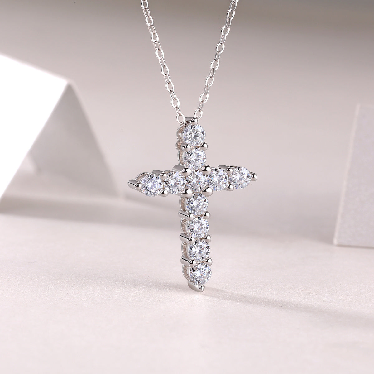 Moissanite Cross Necklace-925 Sterling Silver Pendant for Women