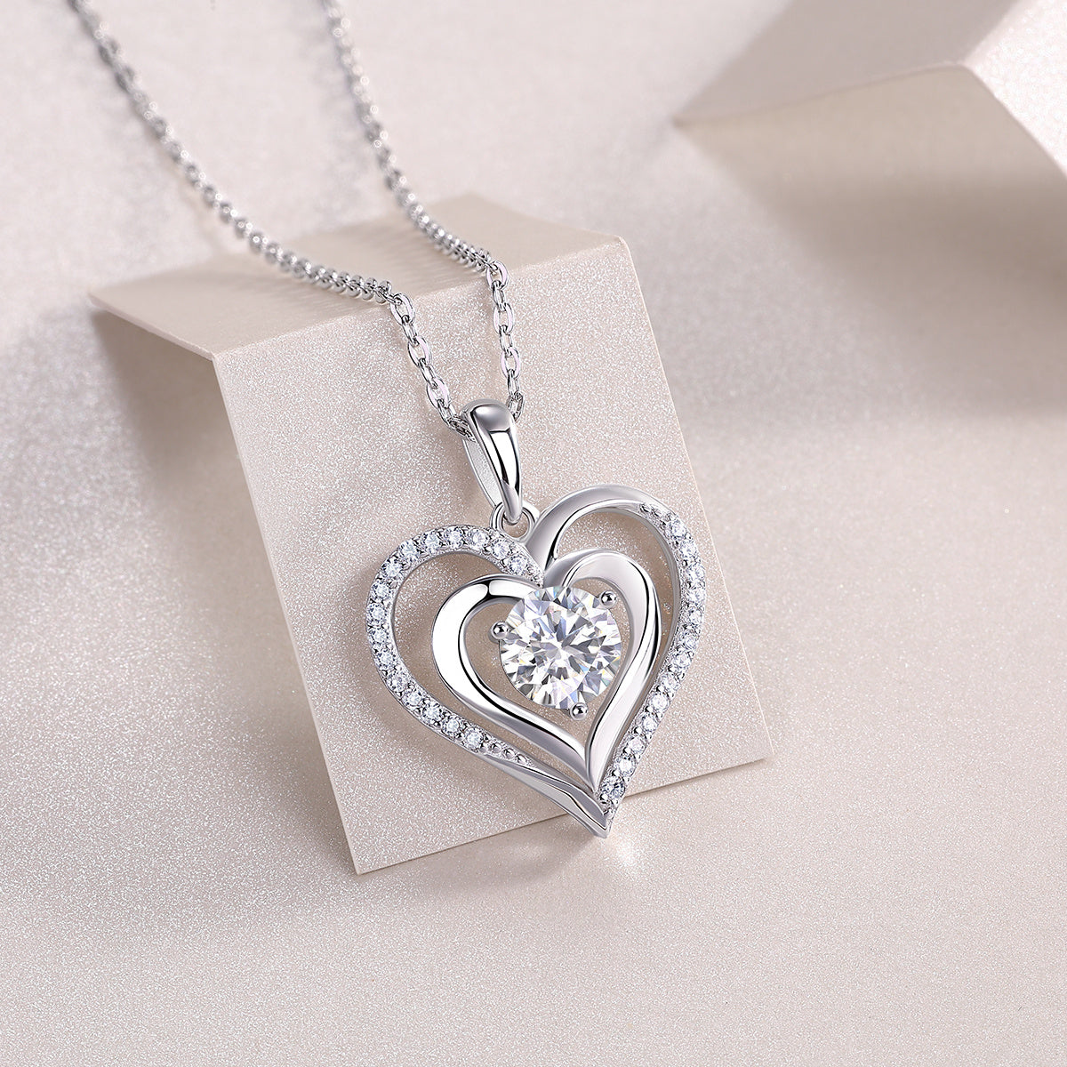 Moissanite Heart Necklace-925 Sterling Silver Pendant for Women