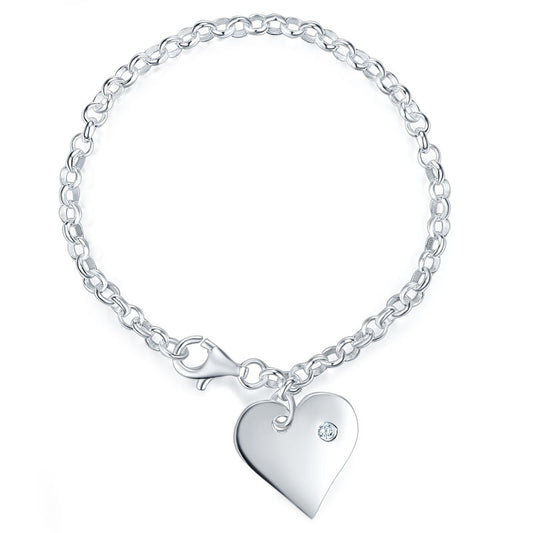 Kids Girl Gift Children Jewelry Solid 925 Sterling Silver Created Diamond Dangle Heart Bracelet