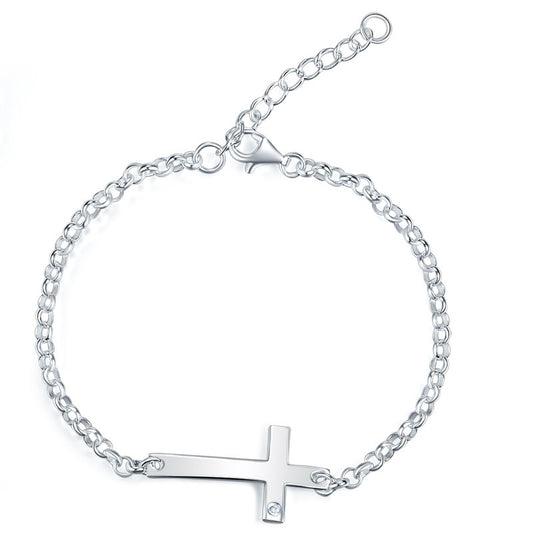 Kids Girl Gift Children Jewelry Solid 925 Sterling Silver Created Diamond Cross Bracelet Bracelets