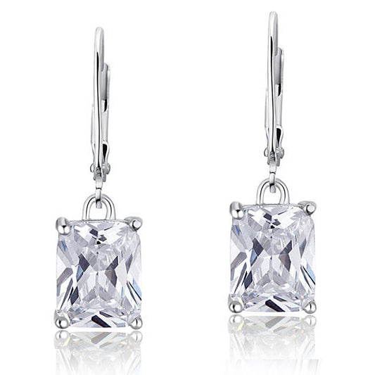 4 Carat Emerald Cut Created Diamond 925 Sterling Silver Dangle Earrings