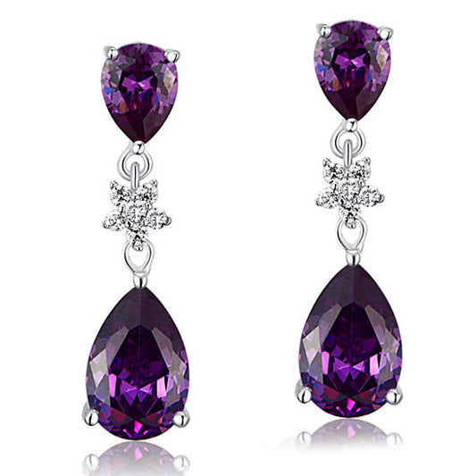 3.5 Carat Purple Pear Cut Created Sapphire 925 Sterling Silver Dangle Earrings