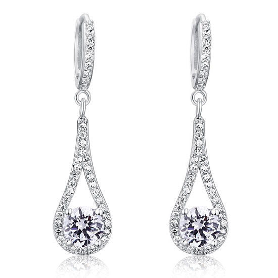 1 Carat Round Cut Created Diamond Dangle Earrings 925 Sterling Silver